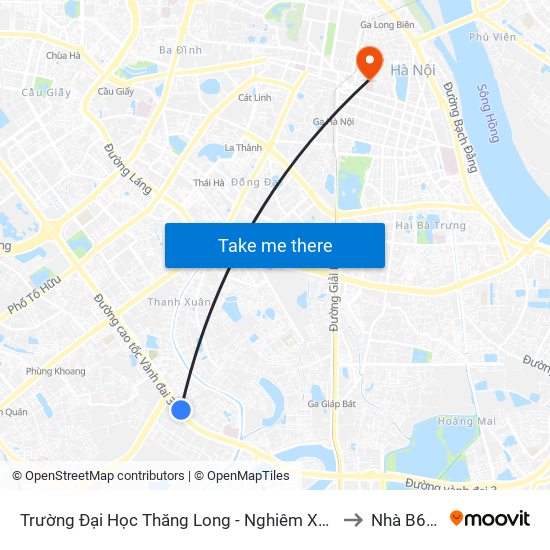 Trường Đại Học Thăng Long - Nghiêm Xuân Yêm to Nhà B6-B7 map