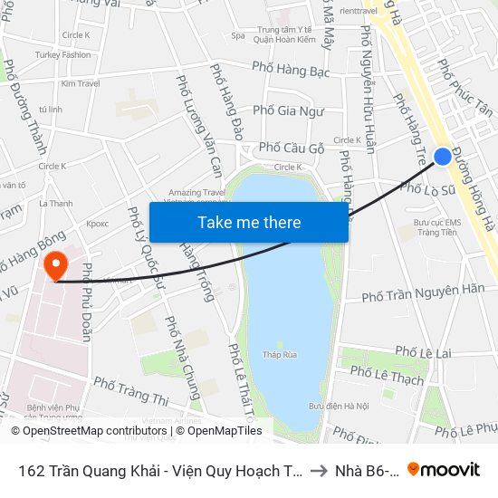 162 Trần Quang Khải - Viện Quy Hoạch Thủy Lợi to Nhà B6-B7 map