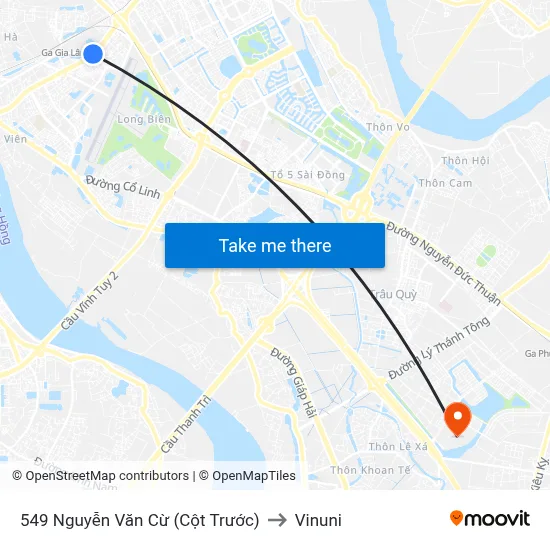 549 Nguyễn Văn Cừ (Cột Trước) to Vinuni map