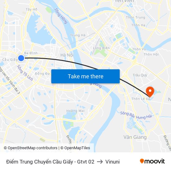 Điểm Trung Chuyển Cầu Giấy - Gtvt 02 to Vinuni map