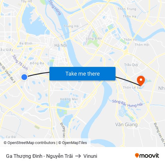 Ga Thượng Đình - Nguyễn Trãi to Vinuni map