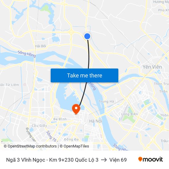 Ngã 3 Vĩnh Ngọc - Km 9+230 Quốc Lộ 3 to Viện 69 map