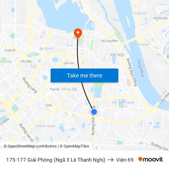 175-177 Giải Phóng (Ngã 3 Lê Thanh Nghị) to Viện 69 map