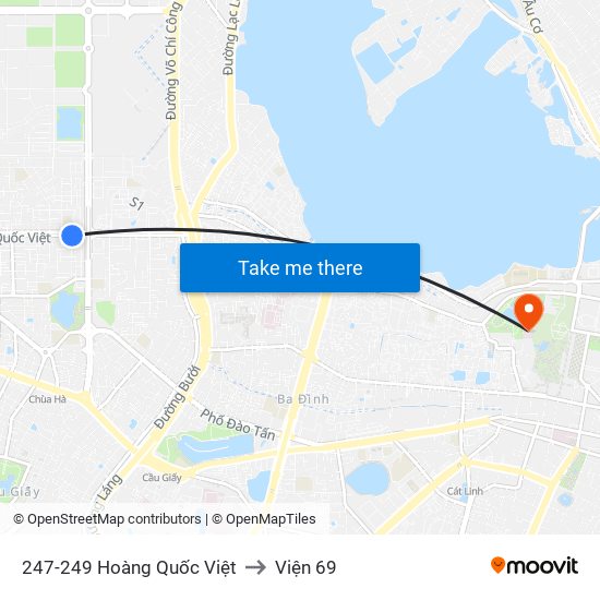 247-249 Hoàng Quốc Việt to Viện 69 map