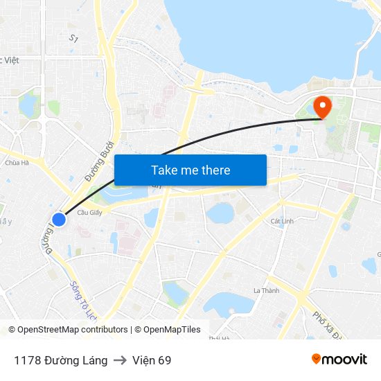 1178 Đường Láng to Viện 69 map