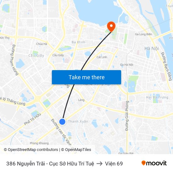 386 Nguyễn Trãi - Cục Sở Hữu Trí Tuệ to Viện 69 map