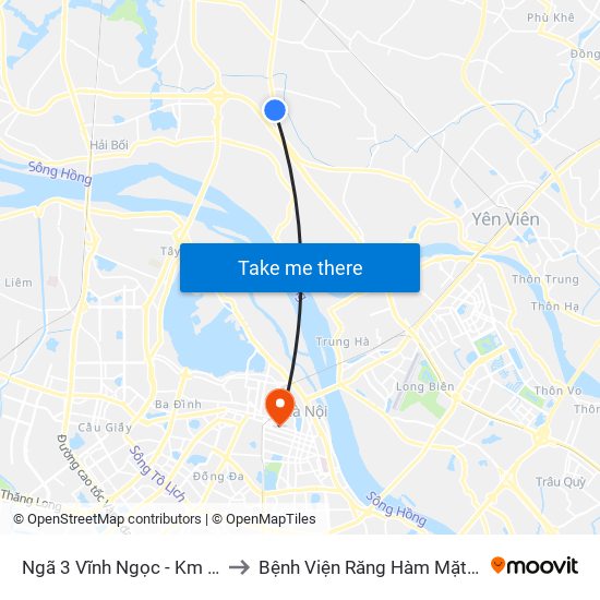 Ngã 3 Vĩnh Ngọc - Km 9+230 Quốc Lộ 3 to Bệnh Viện Răng Hàm Mặt Trung Ương Hà Nội map