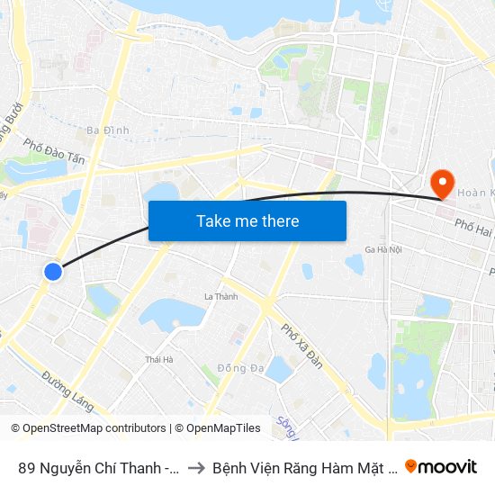 89 Nguyễn Chí Thanh - Ktx Đại Học Luật to Bệnh Viện Răng Hàm Mặt Trung Ương Hà Nội map