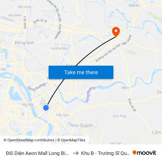 Đối Diện Aeon Mall Long Biên (Cột Điện T4a/2a-B Đường Cổ Linh) to Khu B - Trường Sĩ Quan Chính Trị - Bộ Quốc Phòng map