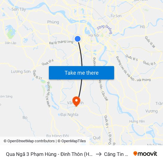 Qua Ngã 3 Phạm Hùng - Đình Thôn (Hướng Đi Phạm Văn Đồng) to Căng Tin Bệnh Viện map