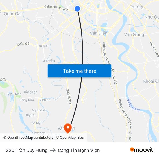 220 Trần Duy Hưng to Căng Tin Bệnh Viện map