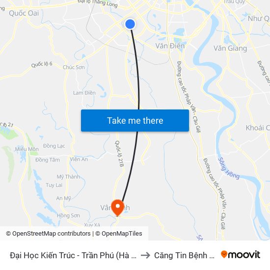 Đại Học Kiến Trúc - Trần Phú (Hà Đông) to Căng Tin Bệnh Viện map