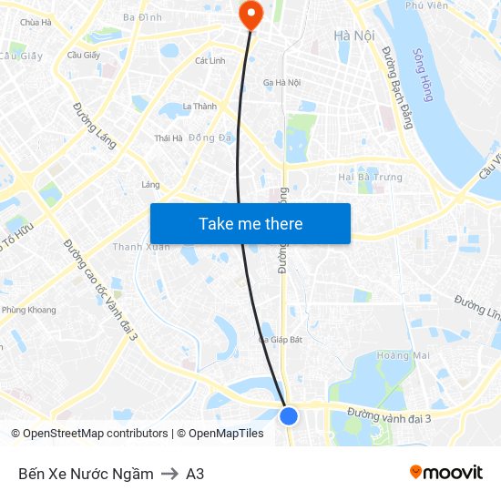 Bến Xe Nước Ngầm to A3 map