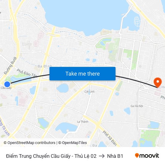 Điểm Trung Chuyển Cầu Giấy - Thủ Lệ 02 to Nhà B1 map