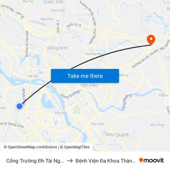 Cổng Trường Đh Tài Nguyên Môi Trường to Bệnh Viện Đa Khoa Thành An - Thăng Long map