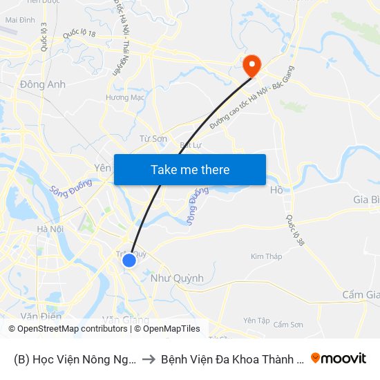 (B) Học Viện Nông Nghiệp Việt Nam to Bệnh Viện Đa Khoa Thành An - Thăng Long map