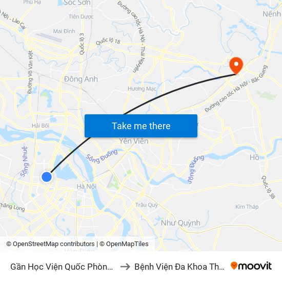 Gần Học Viện Quốc Phòng - 91 Hoàng Quốc Việt to Bệnh Viện Đa Khoa Thành An - Thăng Long map