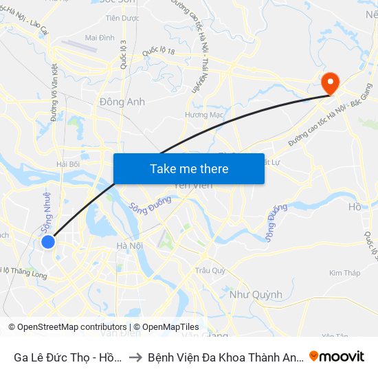 Ga Lê Đức Thọ - Hồ Tùng Mậu to Bệnh Viện Đa Khoa Thành An - Thăng Long map