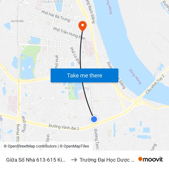 Giữa Số Nhà 613-615 Kim Ngưu to Trường Đại Học Dược Hà Nội map