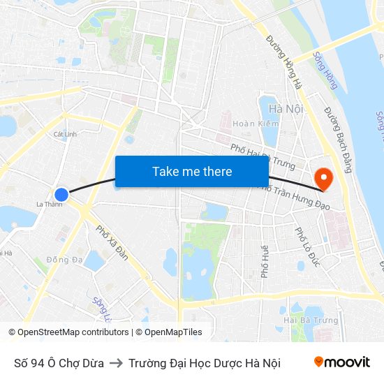 Số 94 Ô Chợ Dừa to Trường Đại Học Dược Hà Nội map