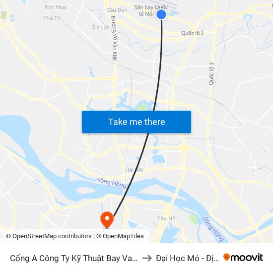 Cổng A Công Ty Kỹ Thuật Bay Vaeco Nội Bài to Đại Học Mỏ - Địa Chất map