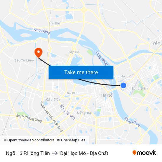 Ngõ 16 P.Hồng Tiến to Đại Học Mỏ - Địa Chất map