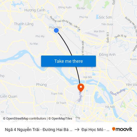 Ngã 4 Nguyễn Trãi - Đường Hai Bà Trưng - Phúc Yên to Đại Học Mỏ - Địa Chất map