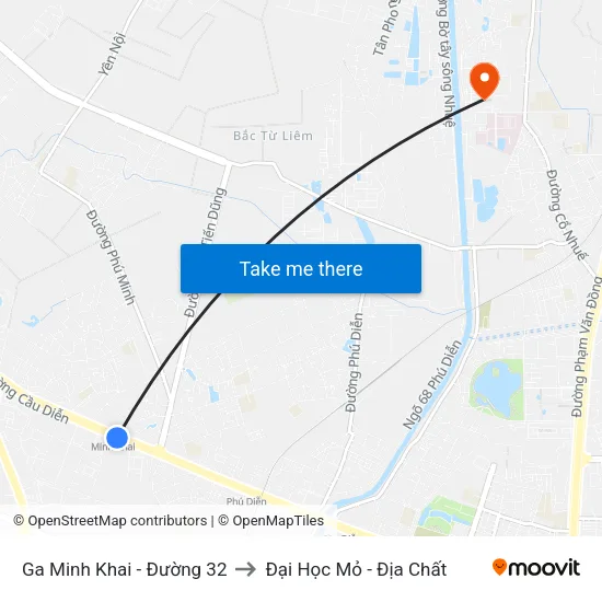 Ga Minh Khai - Đường 32 to Đại Học Mỏ - Địa Chất map