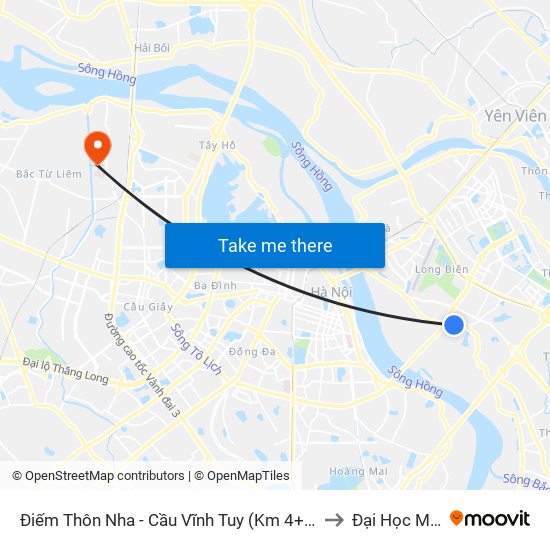 Điếm Thôn Nha - Cầu Vĩnh Tuy (Km 4+500 Đường Long Biên Xuân Quan) to Đại Học Mỏ - Địa Chất map