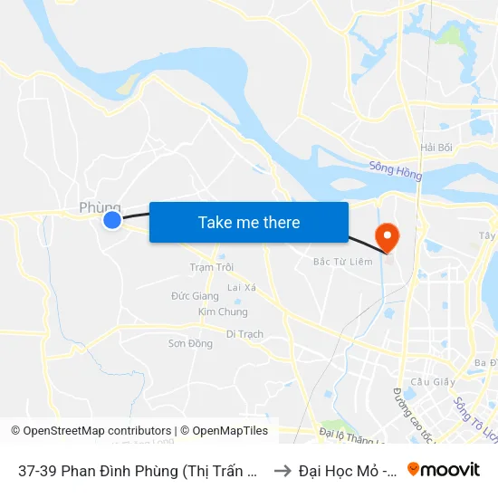 37-39 Phan Đình Phùng (Thị Trấn Phùng) - Quốc Lộ 32 to Đại Học Mỏ - Địa Chất map