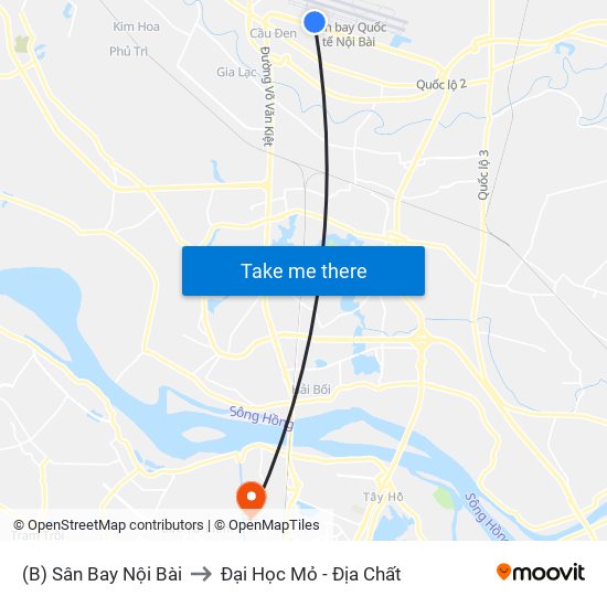 (B) Sân Bay Nội Bài to Đại Học Mỏ - Địa Chất map