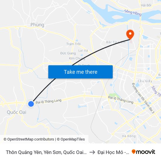 Thôn Quảng Yên, Yên Sơn, Quốc Oai - Đại Lộ Thăng Long to Đại Học Mỏ - Địa Chất map