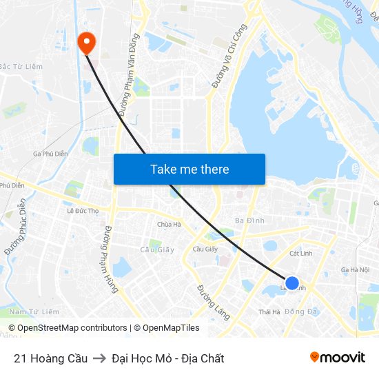 21 Hoàng Cầu to Đại Học Mỏ - Địa Chất map