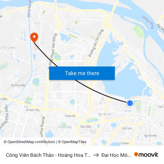 Công Viên Bách Thảo - Hoàng Hoa Thám (Qua Phố Ngọc Hà) to Đại Học Mỏ - Địa Chất map