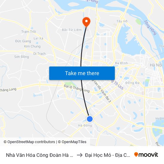 Nhà Văn Hóa Công Đoàn Hà Nội to Đại Học Mỏ - Địa Chất map