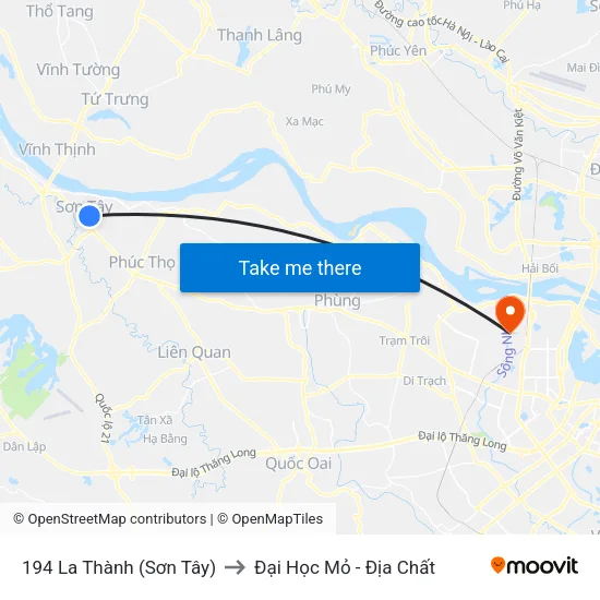 194 La Thành (Sơn Tây) to Đại Học Mỏ - Địa Chất map