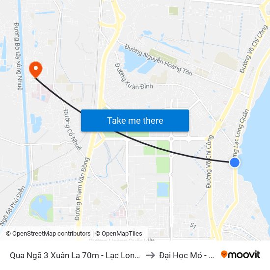 Qua Ngã 3 Xuân La 70m - Lạc Long Quân (Hồ Tây) to Đại Học Mỏ - Địa Chất map