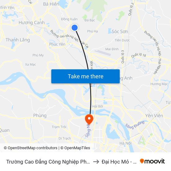 Trường Cao Đẳng Công Nghiệp Phúc Yên (Chiều Về) to Đại Học Mỏ - Địa Chất map