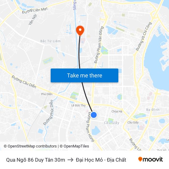 Qua Ngõ 86 Duy Tân 30m to Đại Học Mỏ - Địa Chất map