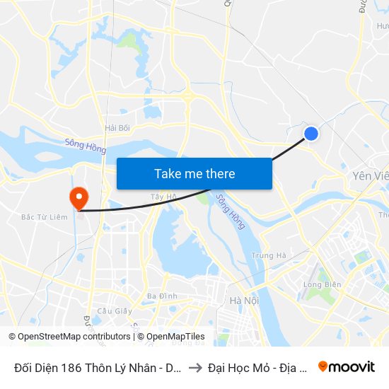 Đối Diện 186 Thôn Lý Nhân - Dục Tú to Đại Học Mỏ - Địa Chất map