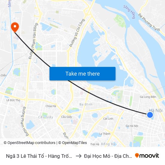 Ngã 3 Lê Thái Tổ - Hàng Trống to Đại Học Mỏ - Địa Chất map