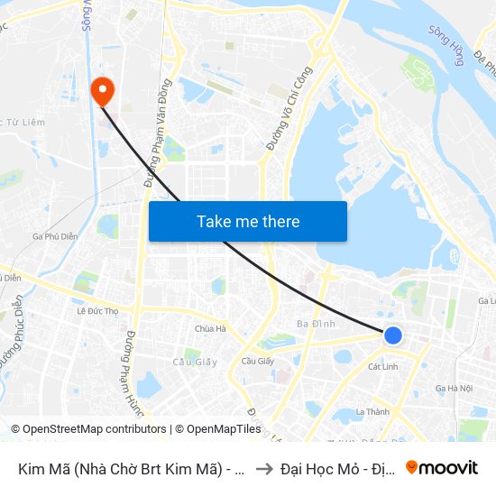 Kim Mã (Nhà Chờ Brt Kim Mã) - Biển Trước to Đại Học Mỏ - Địa Chất map