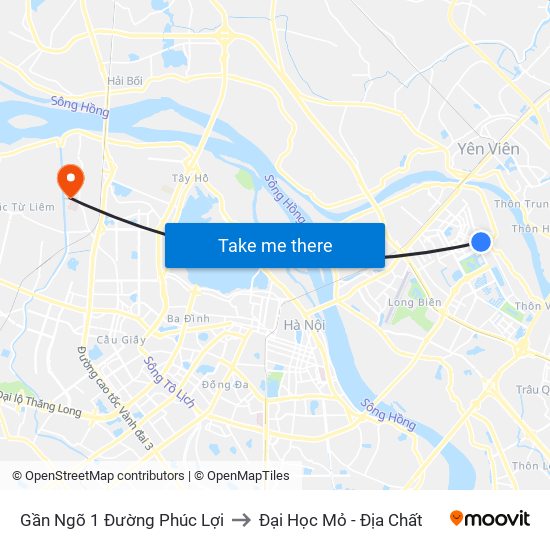 Gần Ngõ 1 Đường Phúc Lợi to Đại Học Mỏ - Địa Chất map