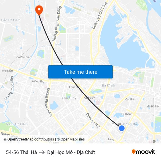 54-56 Thái Hà to Đại Học Mỏ - Địa Chất map