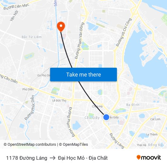 1178 Đường Láng to Đại Học Mỏ - Địa Chất map