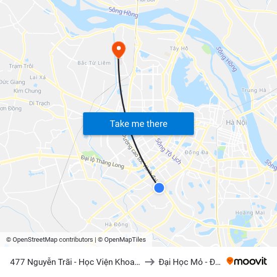 477 Nguyễn Trãi - Học Viện Khoa Học Xã Hội to Đại Học Mỏ - Địa Chất map