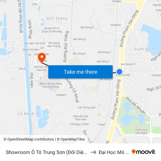 Showroom Ô Tô Trung Sơn (Đối Diện 315 Phạm Văn Đồng) to Đại Học Mỏ - Địa Chất map