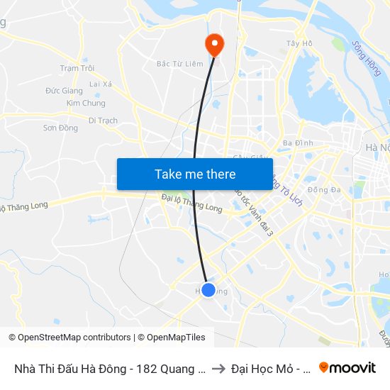 Nhà Thi Đấu Hà Đông - 182 Quang Trung (Hà Đông) to Đại Học Mỏ - Địa Chất map