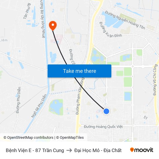 Bệnh Viện E - 87 Trần Cung to Đại Học Mỏ - Địa Chất map