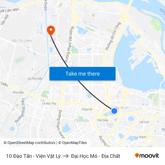 10 Đào Tấn - Viện Vật Lý to Đại Học Mỏ - Địa Chất map